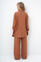 Brown Double Pocket Safari Jacket and Wide Leg Aerobin Trousers Set with Elastic Waist Ymx8448 - 7