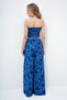 Navy Blue Wide Leg Pants with Gipeli Waistband and Gipeli Crop Bustier Set Alc-X14058 - 5