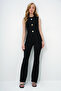 Women's Black Crew Neck Gold Buttoned Ottoban Blouse and Spanish Flare Pants Set Alc-X13981 - 4
