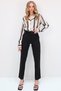 Women's Black Double Pocket Pleated Waist Belted Straight Fit Trousers ALC-X8177 - 3