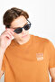 Regular Fit Normal Cut 100% Cotton Crew Neck Caramel T-Shirt - 4