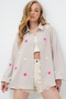 Women's Beige Süzene Heart Embroidered Oversize Muslin Linen Shirt Alc-X13791 - 2