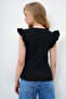 Women's Dark Black Metal Accessory Ruffle Sleeve Camisole Blouse Alc-X5978 - 5