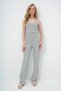 White Striped Summer Jumpsuit with Cross Straps on the Back and Pleat and Ruffle Detail Alc-X13892 - 3