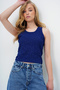 Women's Navy Blue Crew Neck Stone Embroidered Ottoban Strap Blouse Alc-X13915 - 3