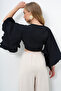 Women's Black Flared Sleeves Linen Crop Woven Blouse Alc-X10336 - 6