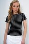 Women's Black Crew Neck Striped T-Shirt Alc-X13919 - 3