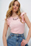 Women's Pink Metal Accessory Frilly Sleeve Camisole Blouse ALC-X5978 - 2