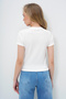 Women's White Crew Neck Teddy Bear Embroidered Ottoban Crop T-Shirt Alc-X13917 - 5