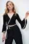 Black Spanish Sleeve Piping Detailed Double-Breasted Blouse Alc-X13893 - 3