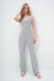 White Striped Summer Jumpsuit with Cross Straps on the Back and Pleat and Ruffle Detail Alc-X13892 - 2