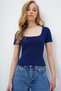 Women's Navy Blue Square Neck Lycra Jumpsuit Double Fabric Crop Blouse Alc-X13903 - 2