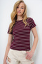 Women's Burgundy Crew Neck Striped T-Shirt Alc-X13919 - 2