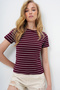 Women's Burgundy Crew Neck Striped T-Shirt Alc-X13919