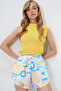 White Double Pocket Multi Patterned Self-Tie Beach Shorts Alc-X14135