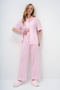 Women's Pink Double Sleeve and Leg Detailed Striped Shirt and Pants Pajama Set Pjm-X13918