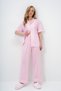 Women's Pink Double Sleeve and Leg Detailed Striped Shirt and Pants Pajama Set Pjm-X13918 - 3