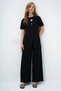 Women's Black Crew Neck Gold Button Detail Slit Pleated Blouse and Pants Set Alc-X14138 - 2