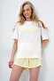 Butter Yellow Front Text Printed Cotton Basic T-Shirt and Shorts Combed Cotton Bottom Top Set Pjm-X13902 - 4