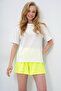 Women's Lemon Yellow Cotton Basic T-Shirt and Tie-Up Shorts Combed Cotton Bottom Top Set Pjm-X13904 - 3