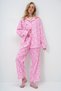Women's Pink Piping Detailed Digital Printed Satin Long Shirt and Pants Pajamas Set Pjm-X13913 - 2