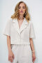 Light Beige Single Button Short Sleeve Linen Summer Crop Jacket Alc-X14145