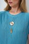 Mint Green Crew Neck Gold Button Detail Slit Pleated Blouse and Pants Set Alc-X14138 - 7