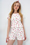 Cherry Pattern Red Crew Neck Cotton Scallop Detailed Blouse and Shorts Pajama Set Pjm-X13901 - 4