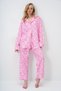 Women's Pink Piping Detailed Digital Printed Satin Long Shirt and Pants Pajamas Set Pjm-X13913 - 4