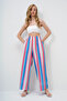 Women's Pink Blue Double Pocket Line Patterned Wide Leg Summer Trousers Alc-X14142 - 5