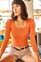 Women's Onion Skin Square Neck Ribbed Three Quarter Sleeve Knitwear Blouse BLZ-19001598 - 3