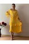 Women's Authentic Voile Cotton Madonna Collar Bohemian Yellow Maxi Dress - 7