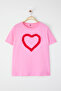 Pembe Önü Fırfırlı Kalp Detaylı Relaxed Fit Büyük Beden T-shirt TBBSS25BF00022 - 6