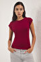 Bordo Viskoz/Yumuşak Kumaş Fitted/Vücuda Oturan Ay Kol Esnek Örme Bluz TWOSS23BZ00992