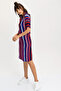 Navy Blue Red Self-Made Belt Piece with Slit Shirt Dress on the Side - 3