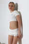 Women's Cream Short T-Shirt Shorts Suit Msc8002 - 4