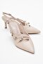 Magra Beige Skin Pointed Toe Open Back Thin Heeled Women's Shoes