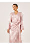 Satin Tassel Detail Long Sleeves Wrap Maxi Dress - 3