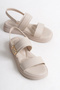 Women's Beige Skin Cream Double Strap Buckle Detailed Daily Comfortable Sandals