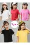 Boy-Girl's 5-Pack White-Red-Pink-Black-Yellow Unprinted Plain Crew Neck T-Shirt