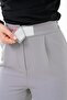 Gray High Waist Velcro Closure Single Pleat Woven Palazzo Trousers - 5