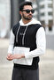Men's Hooded Sweatshirt Black Regularfit 3 Thread Ribbon Printed Kangaroo Pocket Hoodie - 5338 - 2