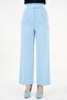 Blue High Waist Velcro Closure Single Pleat Woven Palazzo Pants - 3