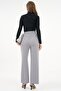 Gray High Waist Velcro Closure Single Pleat Woven Palazzo Trousers - 7