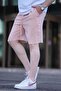 Orange Striped Adjustable Waist Cotton Linen Short Men's Shorts 6542 - 2