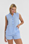 Suit - Judge Collar Half Placket Bluz and Muslin Mini Shorts - 1070-2010 - 2