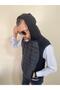 Three Thread Front Quilted Zipper Hooded Vest - 3