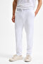 Olsen Men's Relaxed Fit White Sweatpants with Elastic Waistband, Side Pockets, and Decorative Flute on the Back