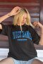 Black Printed Oversize Round Neck Women's T-Shirt - 4
