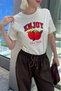 White Crew Neck Cotton Short Sleeve Women's T-Shirt Mg2150 - 5